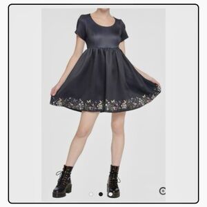 Hot Topic Babydoll Mini Dress XS Black Mushroom Whimsygoth Fairycore Cottagecore